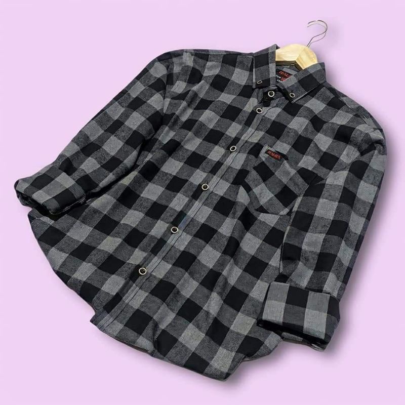 Kemeja Pria wanita Flanel Panjang Hitam+abu