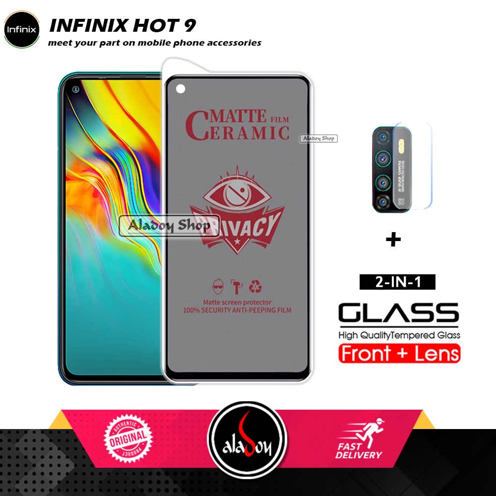 PAKET 2IN1 Anti Gores Privacy Infinix Hot 9 + Tempered Glass Kamera