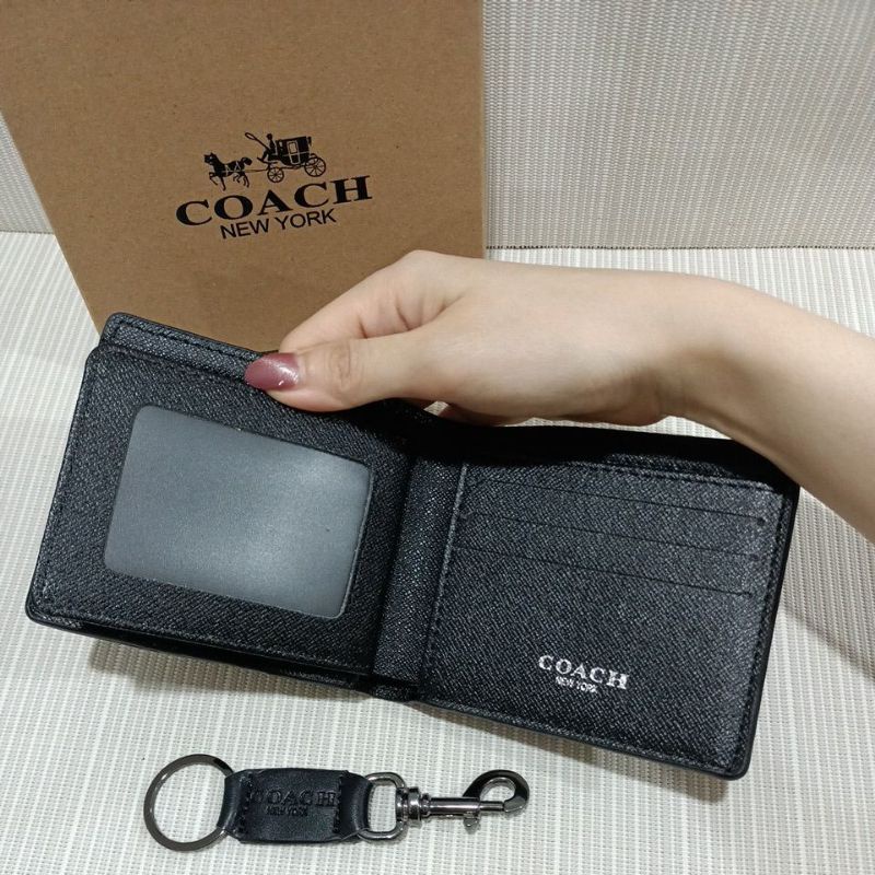 Dompet lipat pria C0ACH signature gift set keychain import