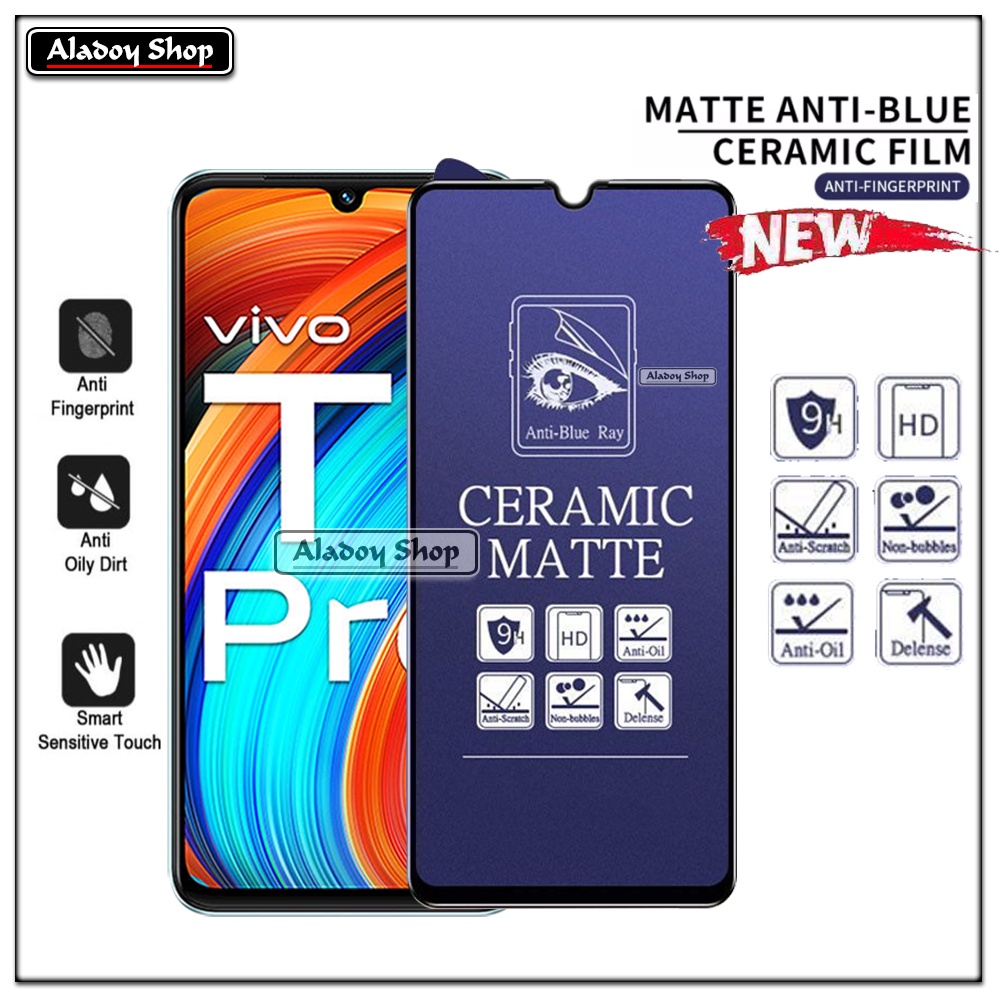 PAKET 3IN1 Anti Gores Blue Matte Anti Glare Vivo T1 Pro + Tempered Glass Camera dan Skin Carbon