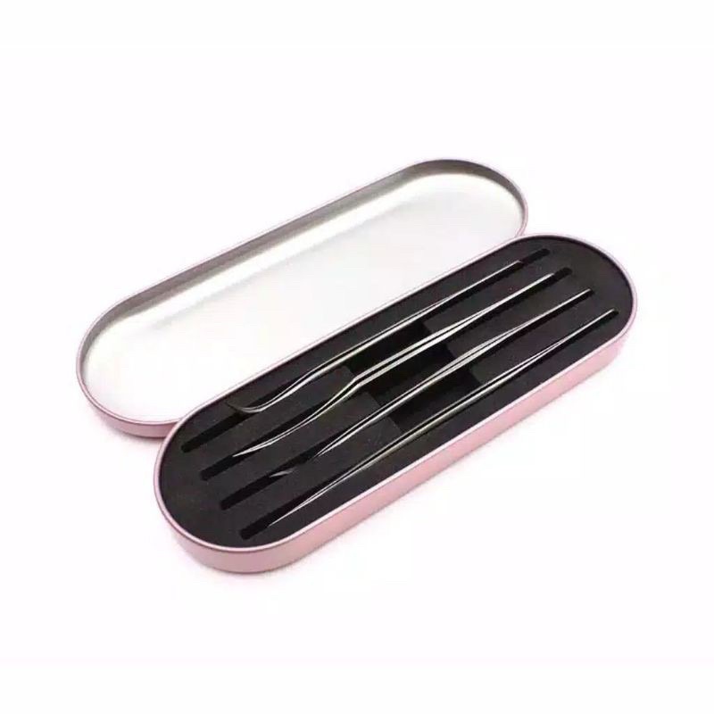 Box Organizer Tweezer Tempat Penyimpanan Pinset Stainless Steel Premium Case Eyelash Extensions Rose