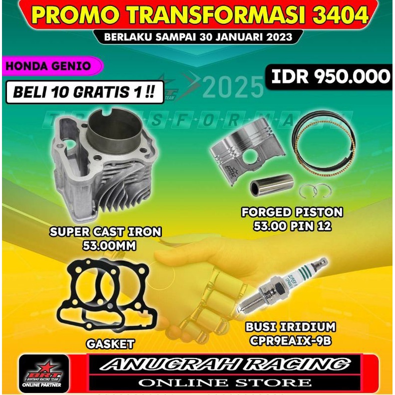 BRT PAKET BORE UP GENIO BEAT ISS LED 2020 BEAT STREET LED 2020 BEAT DELUXE SCOOPY NEW LED 2021 BLOCK SEHER SUPER CAST IRON 53.00MM FORGET PISTON 53.00MM GASKET / PAKING