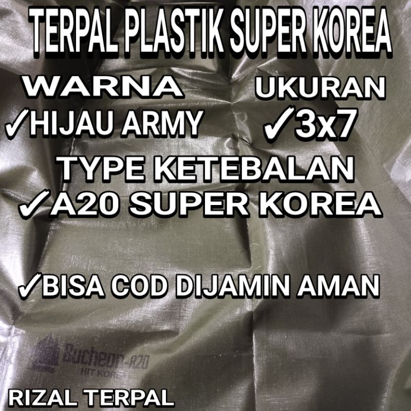 Terpal Plastik Korea Warna Hijau Army Ukuran 3x7 Type A20 Cap Trek