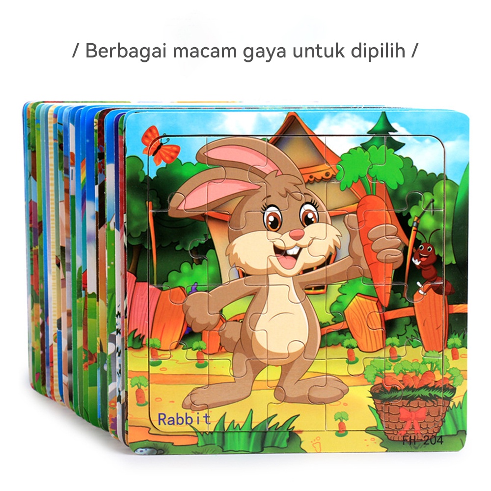 BEVAVAR 20pcs Wooden Puzzle Kayu Hewan Anak Puzzle Edukasi Anak Jigsaw Puzzle Lucu