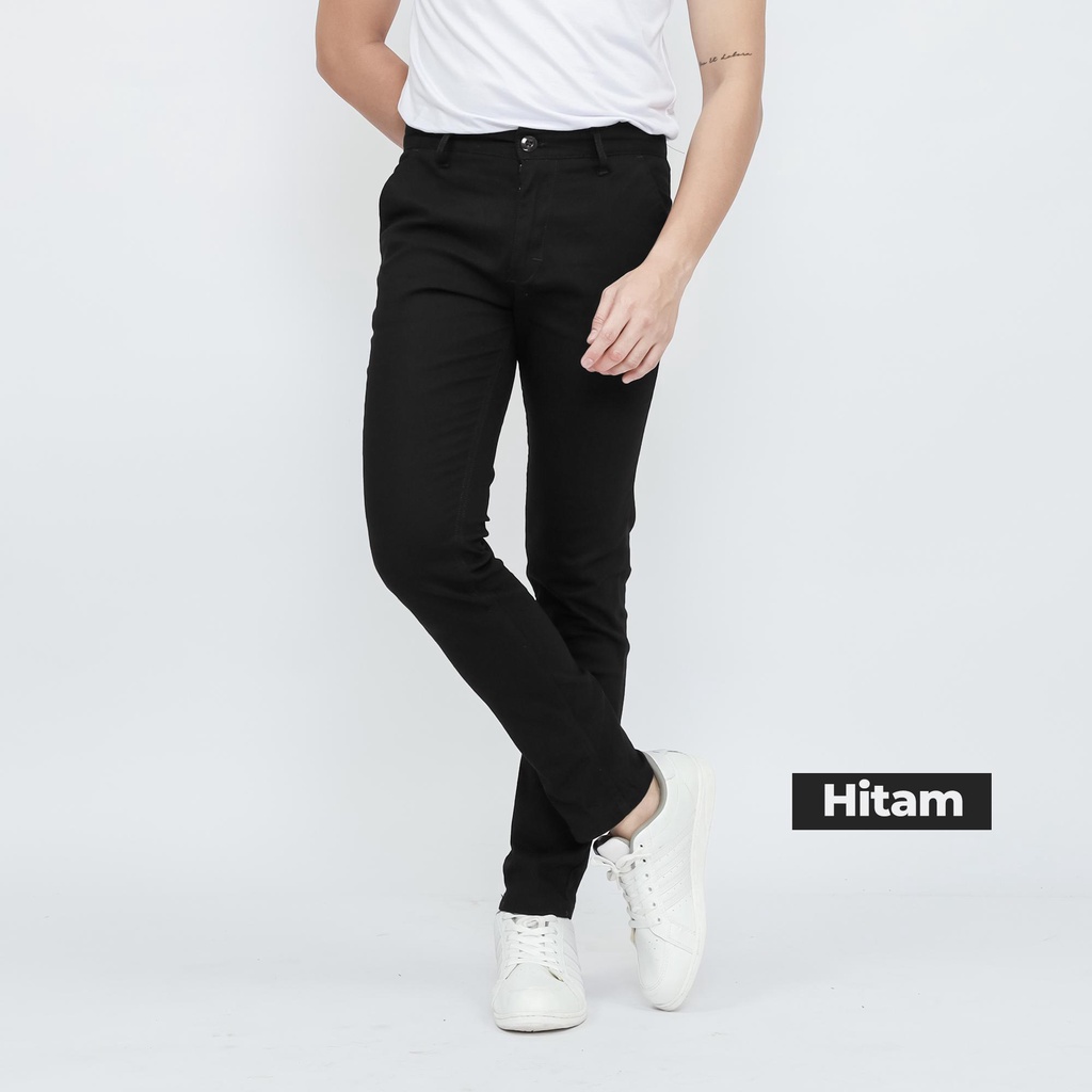 CELANA CHINO PANJANG PRIA SLIMFIT STRETCH BY BROGUY - HITAM