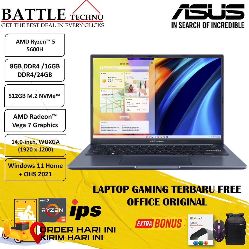 LAPTOP GAMING TERBARU ASUS VIVOBOOK 14X M1403QA VIPS551 AMD RYZEN 5 5600H 24GB 512GB RADEON 7 14 WUXGA IPS WIN11HOME TERLARIS