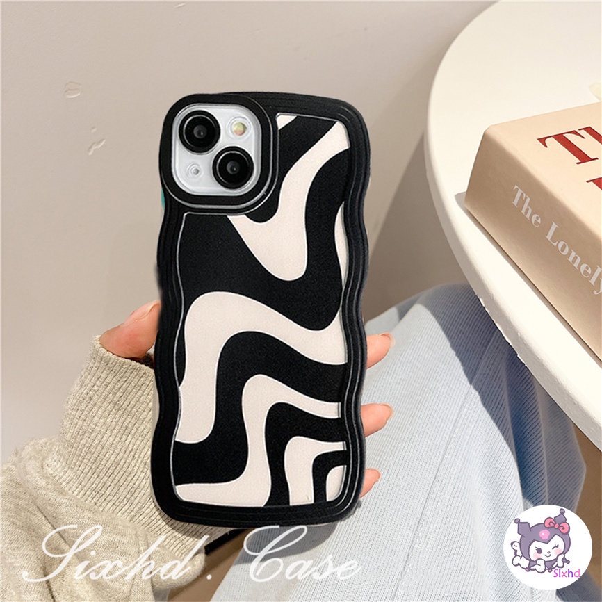 Vivo V25e Y02 Y35 Y16 Y22 Y02s Y15A Y15s Y21A Y21s Y33s Y12s Y12A Y20i Y20sG Y22s Y01 Y19 Y17 Y15 Y12 Y11 Y50 Y30i Y30 Y95 Y93 Y91 V23e V21e Y1s S1 Soft Case Desain Gelombang Warna Hitam Putih Untuk