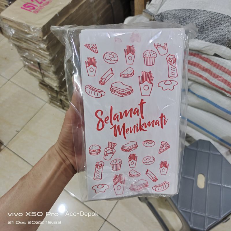 KANTONG PAPER BAG ROTI MOTIF SELAMAT MENIKMATI / KANTONG KERTAS ROTI BOLU MOTIF ISI 100 LEMBAR