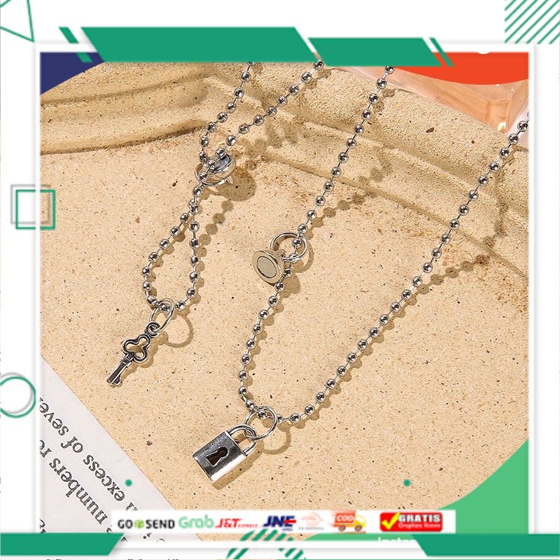 2pcs kalung rantai magnet Couple gembok kunci/ kalung Couple pasangan persahabatan aesthetic hellola
