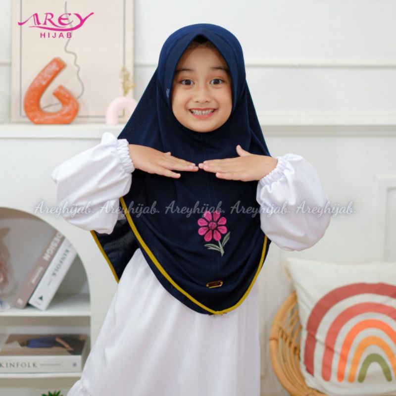 hijab/jilbab instan anak bordir bunga Tiara Kids ORI AREY HIJAB jersey irish premium