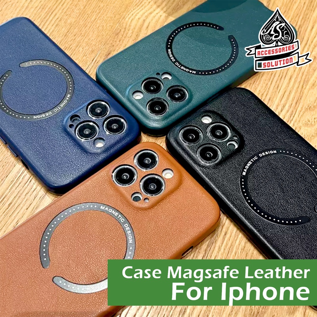 CASE MAGSAFE LEATHER WIRELESS CHARGING CASING HP FOR IPHONE 13 14 PRO MAX 13 MINI 14 PLUS HARDCASE