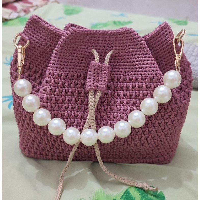 tas pesta rajut tali mutiara mini handbags rajutan