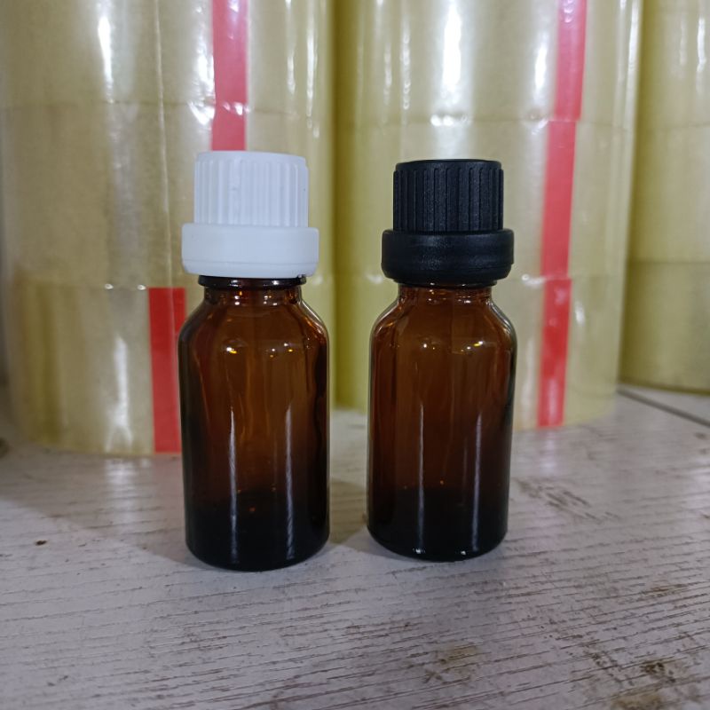 Botol kaca 15ml tutup filler tetes segel / essential oil / droper sealed -15ml amber tebal