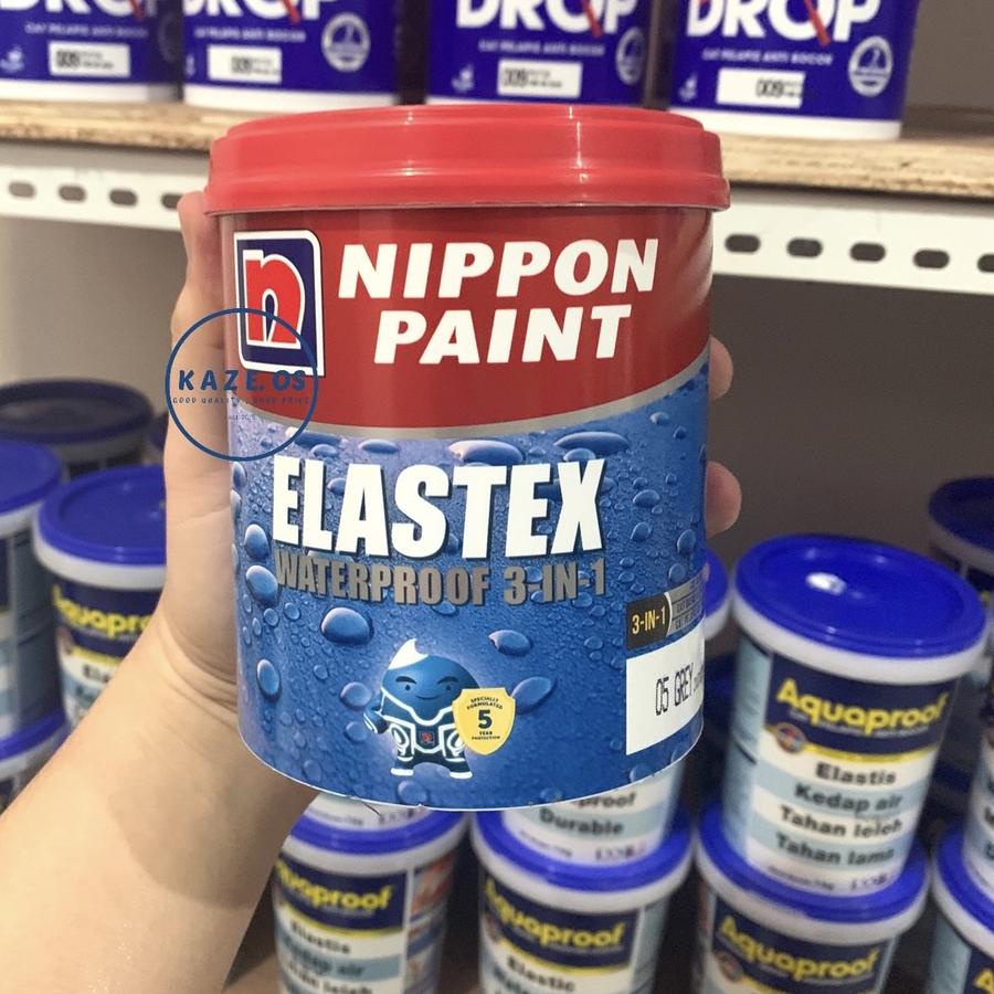 READY STOCK ASLI 100% ELASTEX 3 IN 1 NIPPON PAINT 1KG / 1 KG WARNA LENGKAP PUTIH ABU ABU BIRU HITAM 