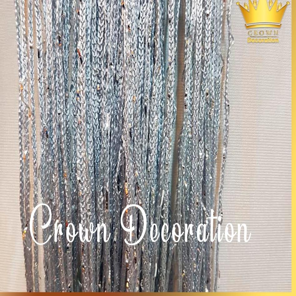メ Tirai Putih Benang Glitter 1m x 2m Dekorasi Ruangan dan Dekorasi Pelaminan/bling bling/Rumbai/Hias