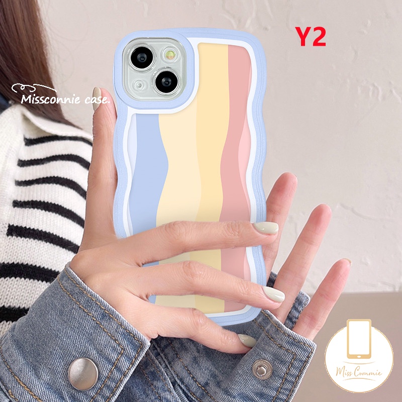 IPHONE Case Kompatibel Untuk Iphone11 14 13 12 Pro Max XR 7Plus 8Plus X XS Max 6 8 6s 7plus14 Plus Se2020 Shockproof Wavy Edge Colorful Rainbow Cases Cover