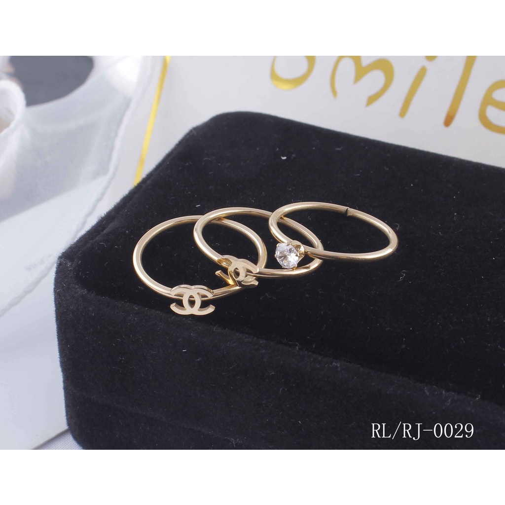 Cincin Titanium 3Susun Permata Perhiasan Fashion 0029