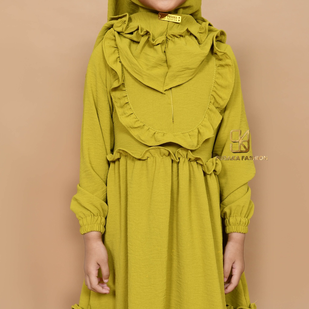 JIIRA baju gamis syari anak perempuan cringkle fashion muslim terbaru  FREE hijab khimar modern dres stelan kerudung serut susun 4 - 9 tahun manasik mengaji maulid nabi warna putih tulang hitam bata lilac lemon pink fuchia moca sagr green olive kekinian