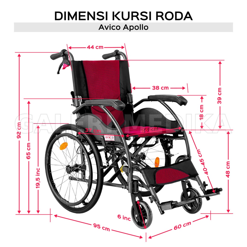 Kursi Roda Aluminium Avico Apollo - Aluminium Wheelchair Ringan Praktis Bisa Lipat Masuk Mobil