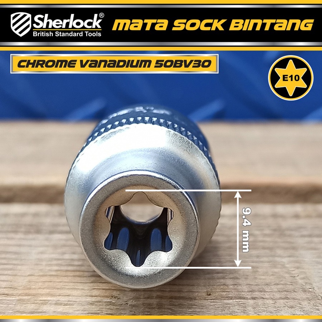 Kunci Shock Bintang Sok E10 - E24 Sherlock 1/2 inch Drive Star Socket