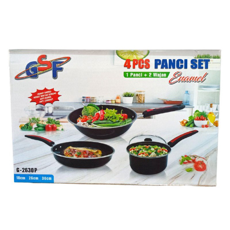 Panci Set Enamel 1Panci + 2 Wajan G-2630 &amp; G-2630P