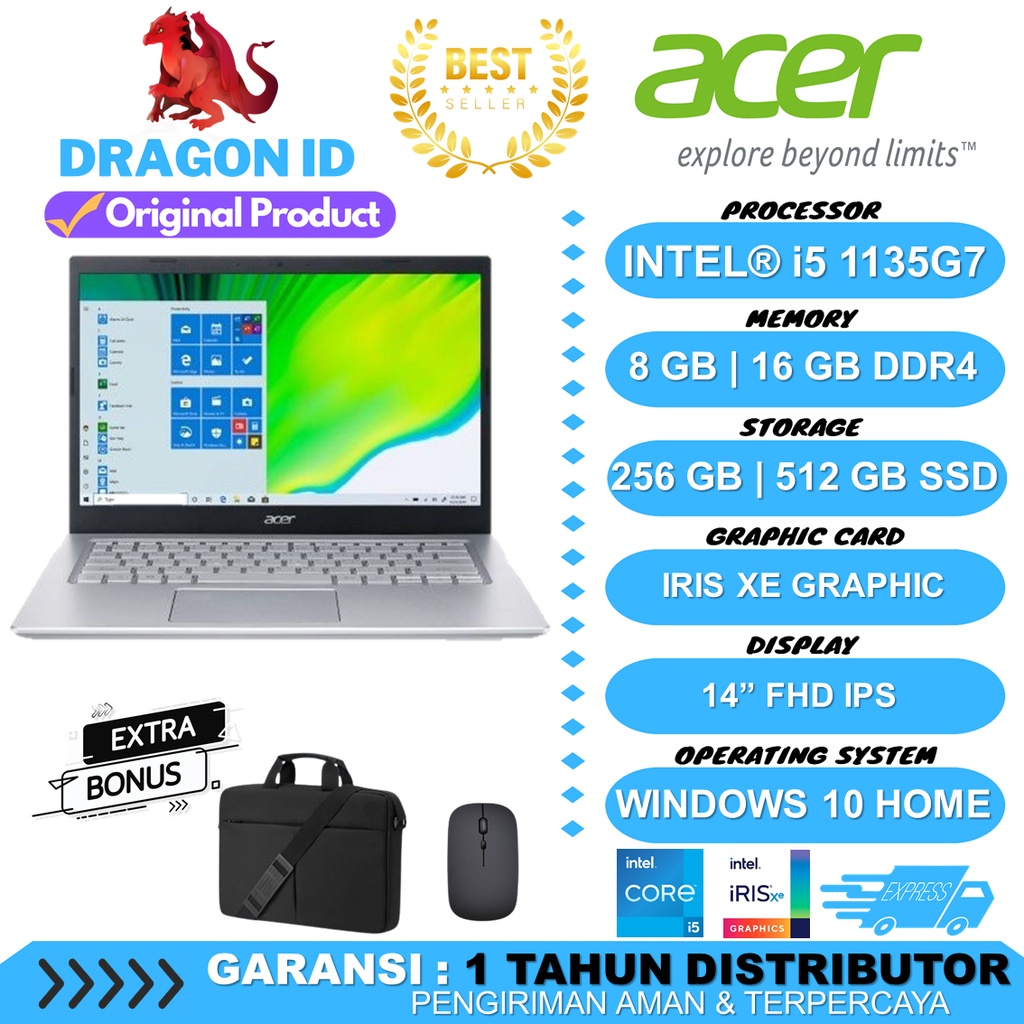Jual Laptop Kantor Acer Aspire 5 SLIM A514 54 INTEL I5 1135G7 16GB