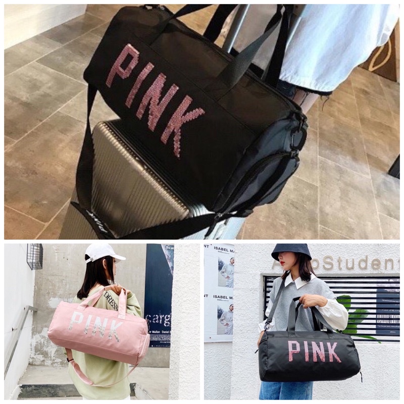 Imura | Tas Travelling Gym Duffel Bag Dufle Motif Blink Manik Borci PINK