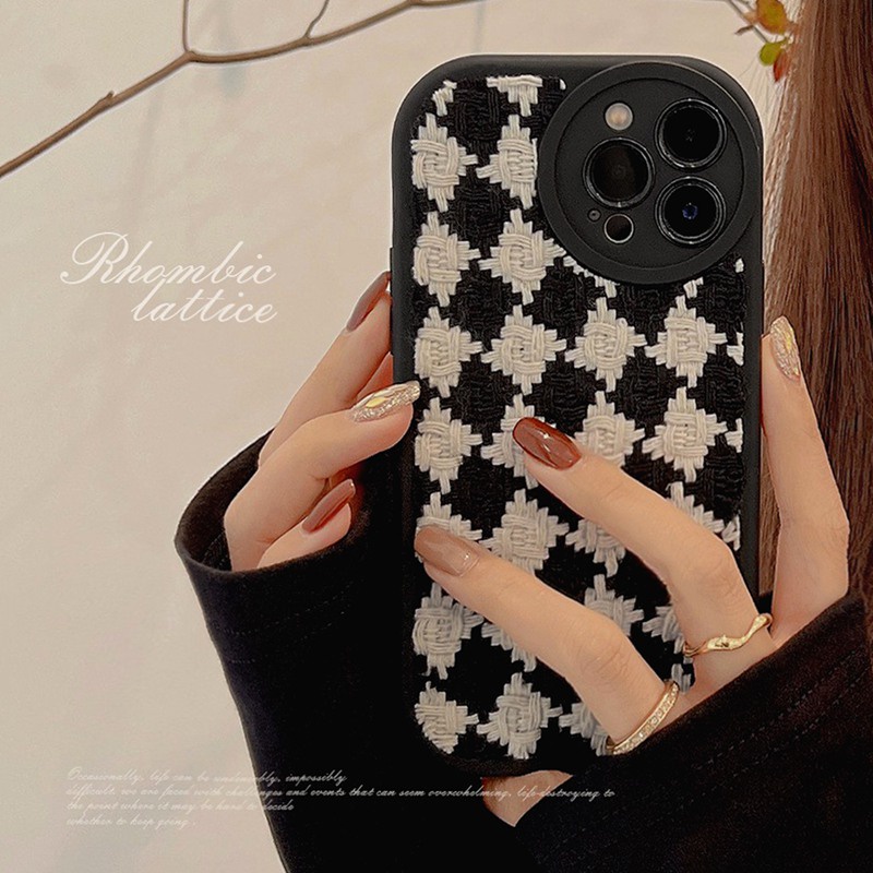 IPHONE Kain Tahan Kotoran Gaya Soft Case Iphone14 Plus X XR XS Max14+Sarung Handphone Untuk Iphone 11 12 13 14Pro Max Casing Mewah Chane Putih Hitam Swallow Gird