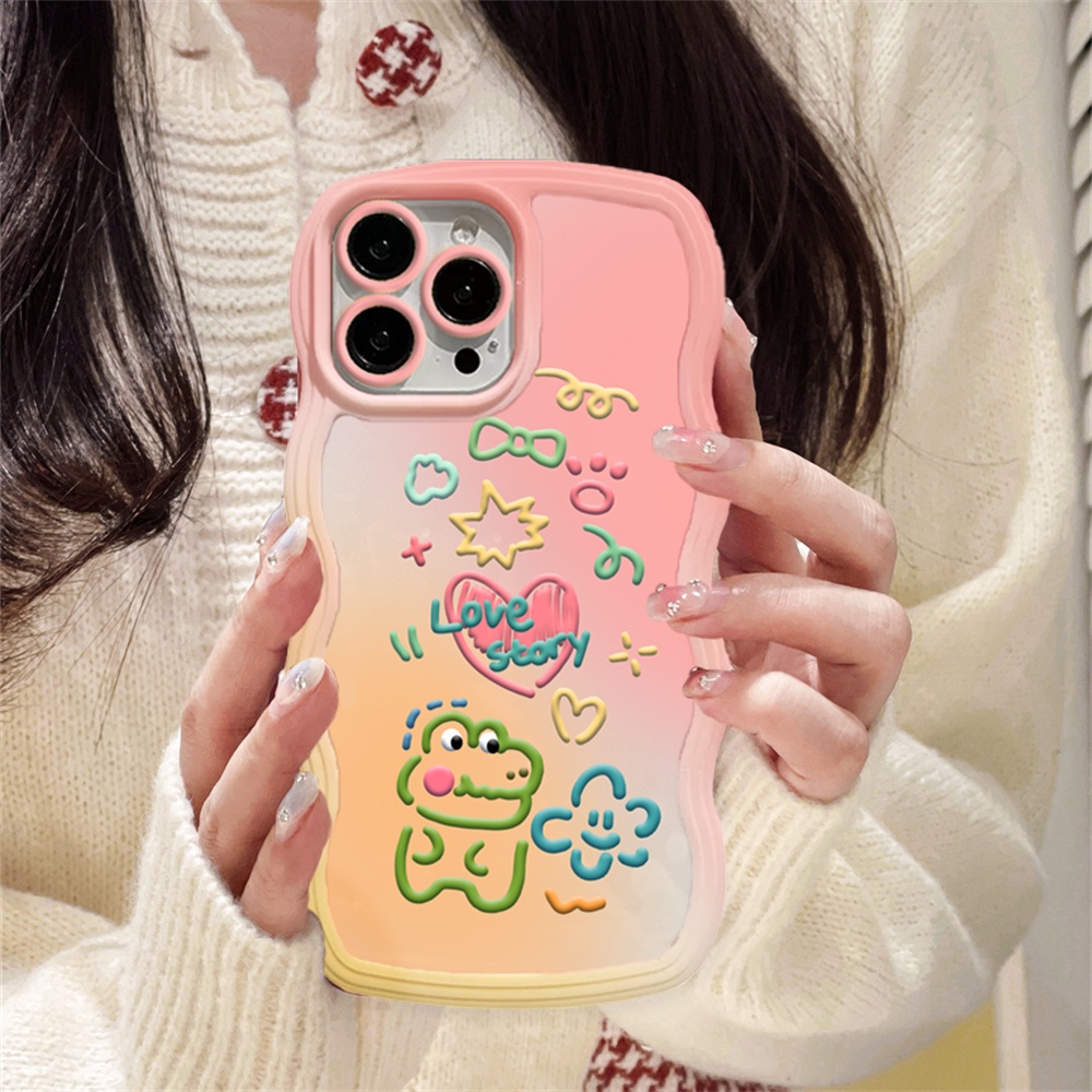 Oppo A17 A57 2022 A77S A15 A16K A54 A53 A12 A5S A7 A3S A11k A31 A52 A92 A94 A93 A37 F9 A1K A76 Doodle Animals Dan Love Wave Edge TPU Phone Case Cover