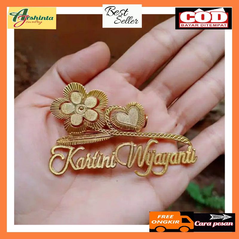 Bros aksen bunga matahari lapis emas bros custom nama premium termurah