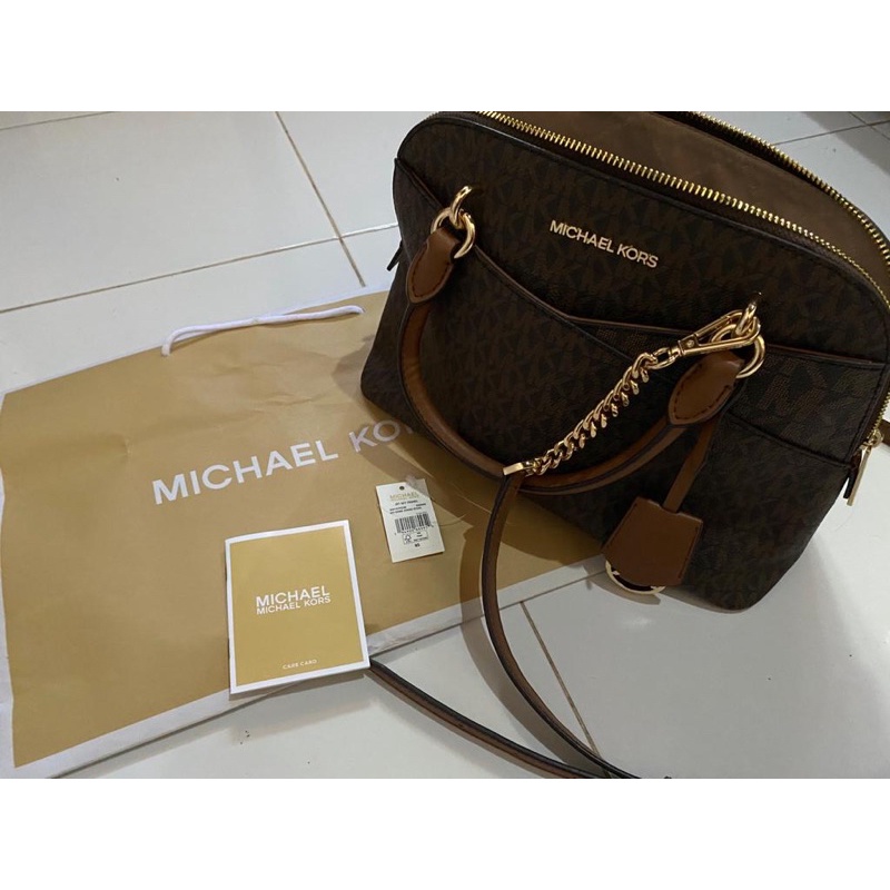 Preloved Michael Kors Jet Set Medium Logo Dome Satchel (Brown)
