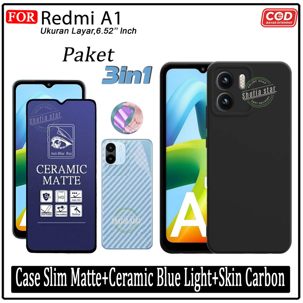 PAKET 3IN1 Case Redmi A1 2022 10C 10A Softcase Slim Black Premium Protect Casing