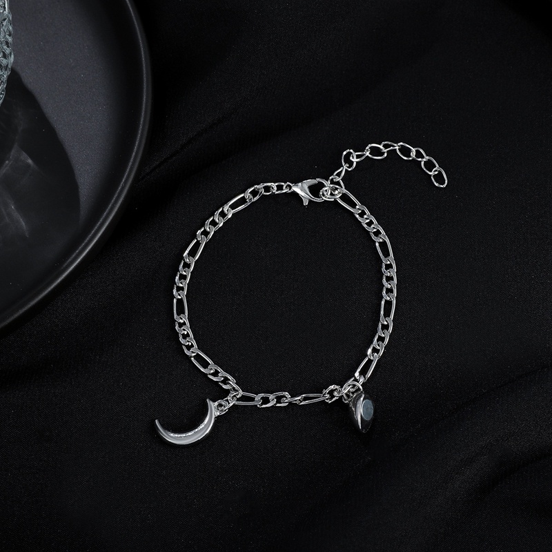 Fancyqube 2 Pcs/Pasang Kuba Rantai Jantung Magnet Attract Gelang Untuk Pasangan Fashion Pria Dan Wanita Pesona Gelang Baru Kreatif Matahari Bulan