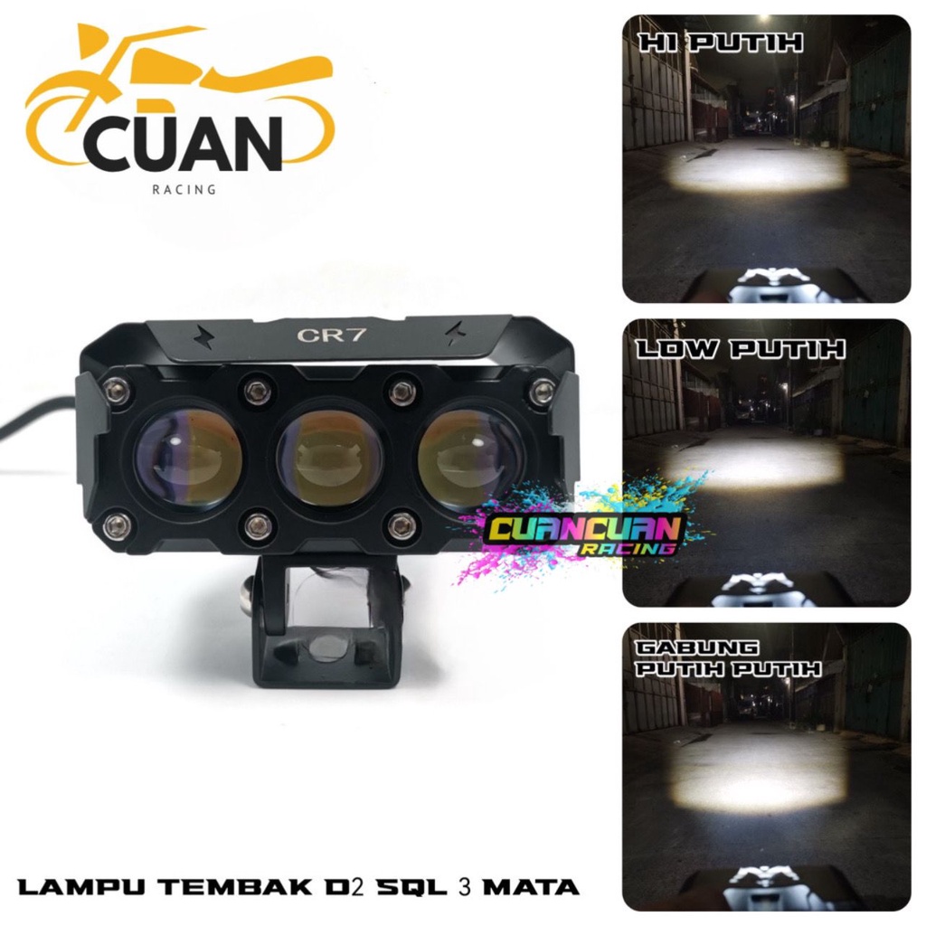 Lampu Tembak Led Foglamp SQL 3 Mata Laser Gun Putih Kuning 2 Warna Waterproof Lampu Tembak 3 Mata High Low