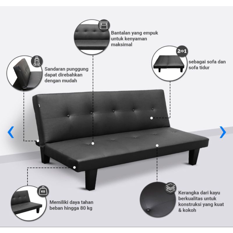 SOLEIL Ramadante Sofa Tidur Kulit Outdoor/Sofa Kursi - Hitam