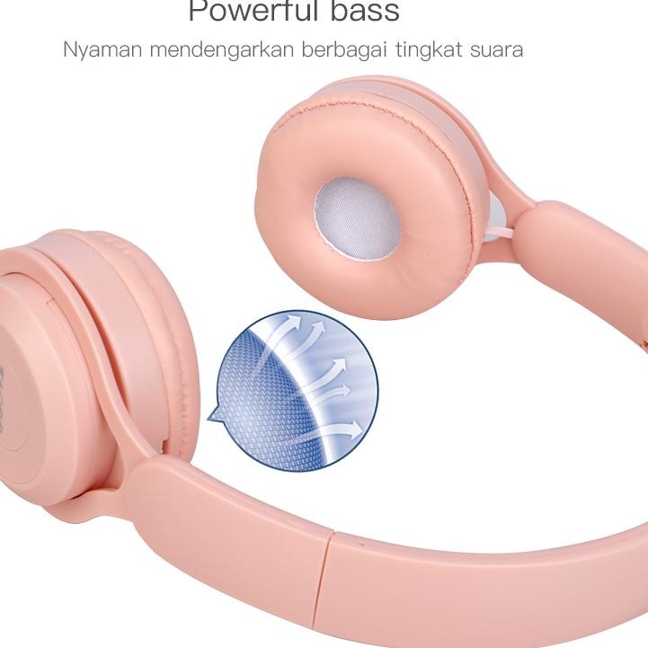 LANGSUNG ATC.. TACOO Bluetooth Wireless Headphone Headset Pink / Merah Muda Bass Hi-Fi Sound Portabl