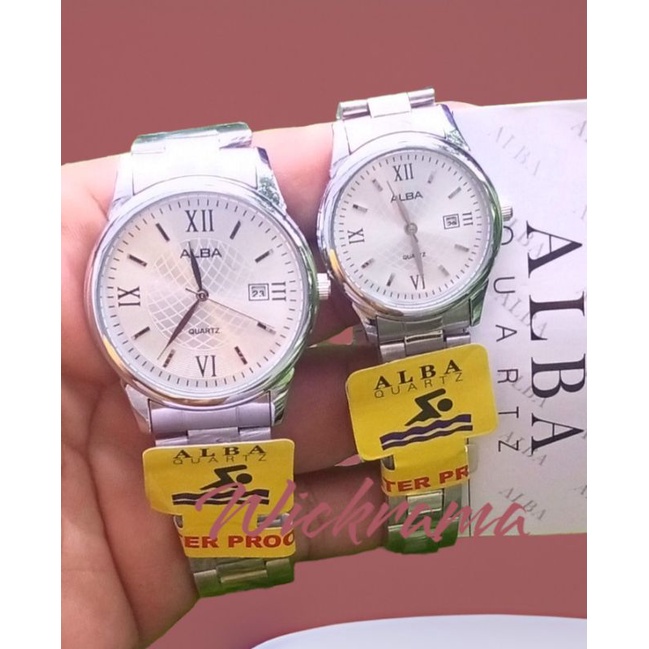 HARGA PROMO REALPICK/ Jam Tangan Alba Couple Anti Air | jam tangan  pasangan Rantai silver | jam tangan sepasang date on Free bok