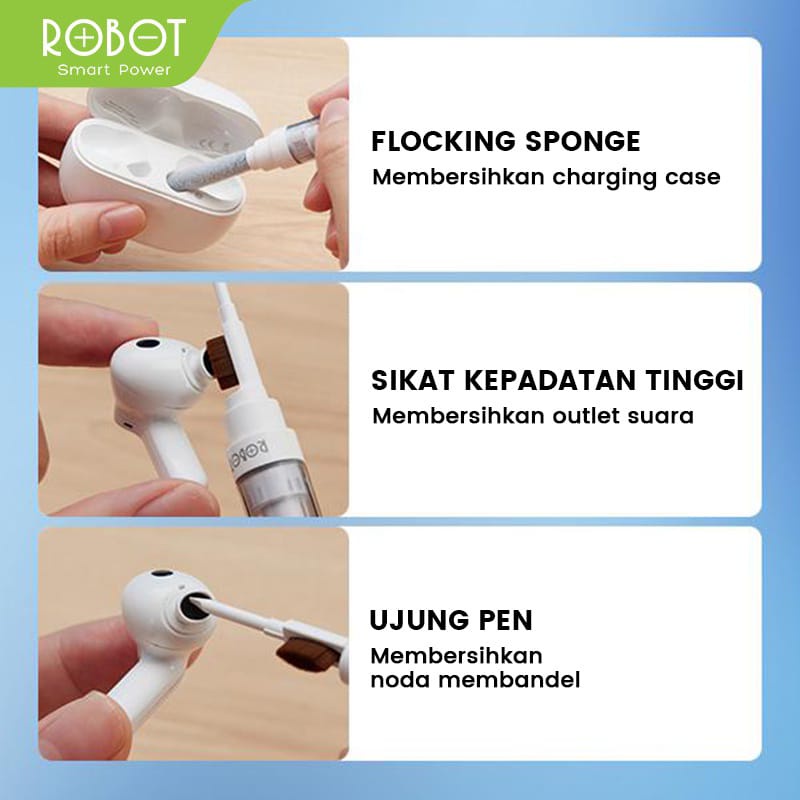 C_   ROBOT RMC10 Pembersih Airpods Buds TWS Earphone Cleaning Pen Cleaner Multifunctional