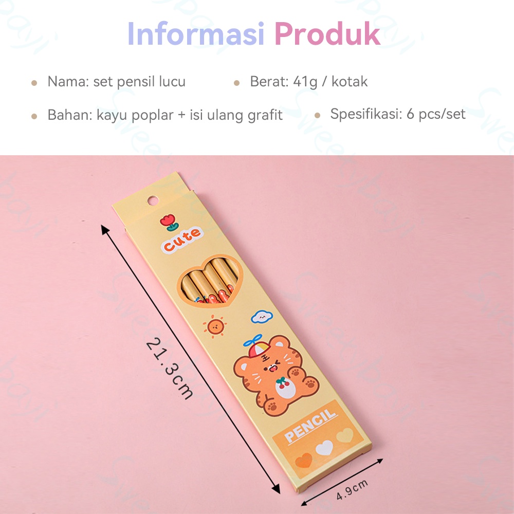 Sweetybayi 6pc Pensil set lucu Pencil tulis Alat tulis sekolah