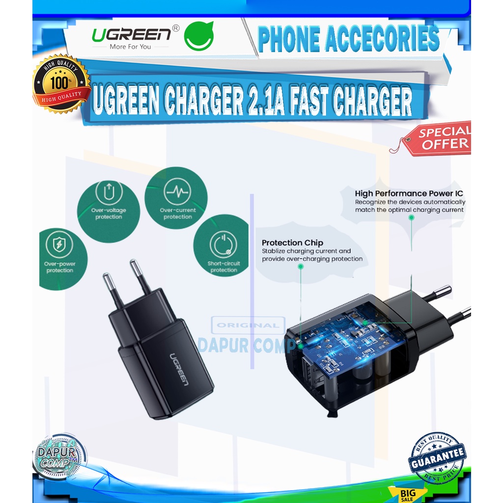 UGREEN CHARGER 2.1A 5V USB IPHONE, ANDROID, SAMSUNG, XIAOMI