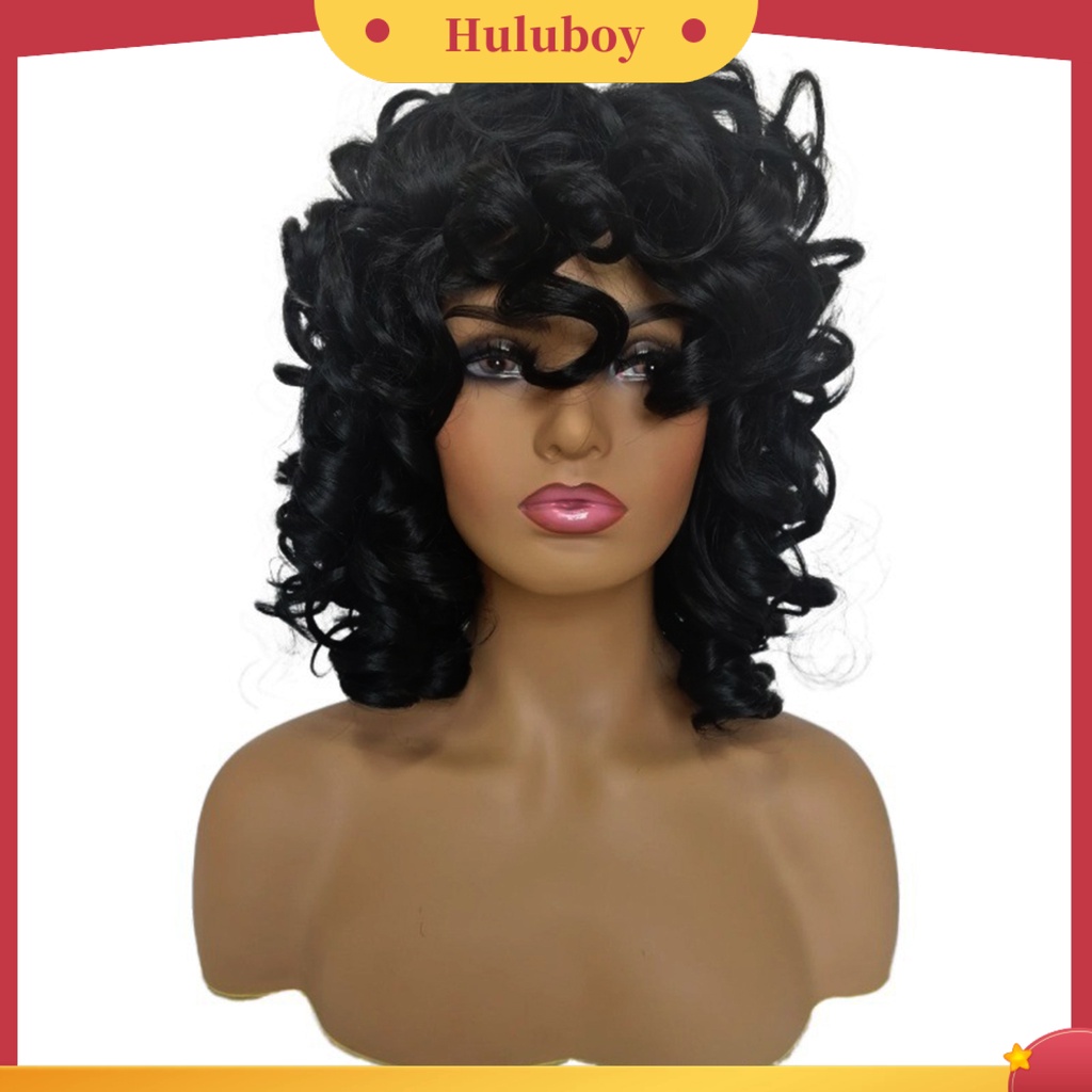 Wig Rambut Panjang Keriting Dengan Poni Bahan Sutra Suhu Tinggi Untuk Wanita