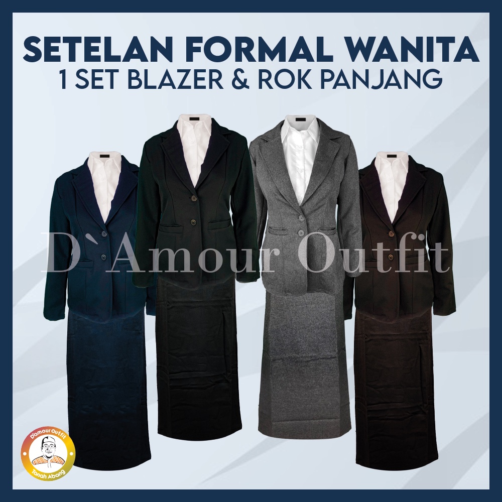 One Set Setelan Jas Blazer Rok Span Panjang Wanita Stelan Jas Kerja Kantor Cewe Polos Dewasa Anak Jaket Blezer Kancing Cewek Pakaian Formal Kantoran Dasar Hitam Abu Celana Pendek Line a Mini Rempel Jumbo Big Size Rompi Cardigan Kain Outer Perempuan Korea