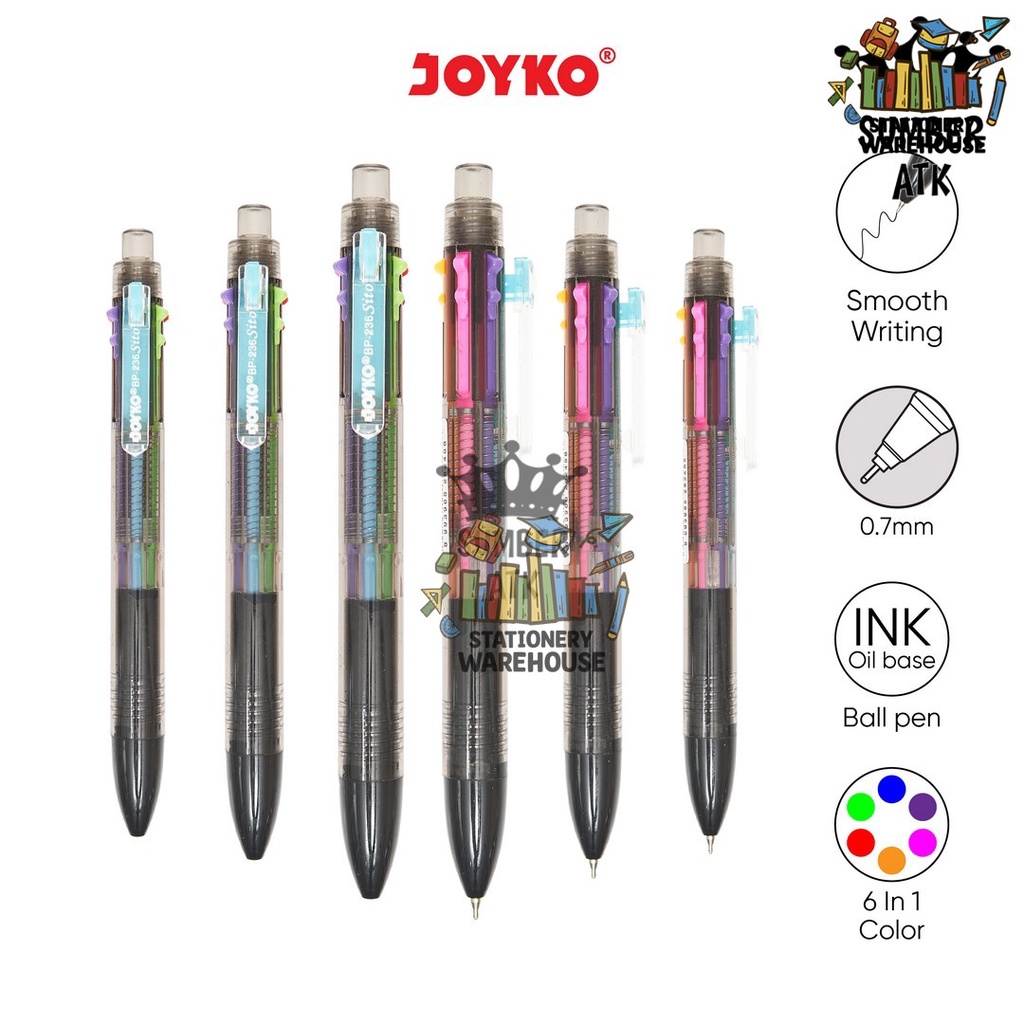 

Ball Pen Pulpen Pena Joyko BP-236 Sito 0.7 mm 6 Warna Colors