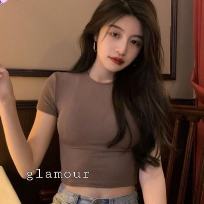 ═╬═ Glamour - kaos Crop Top Polos Kaos Wanita Crop Tee Press Body CT 001 (S,M,L,XL)