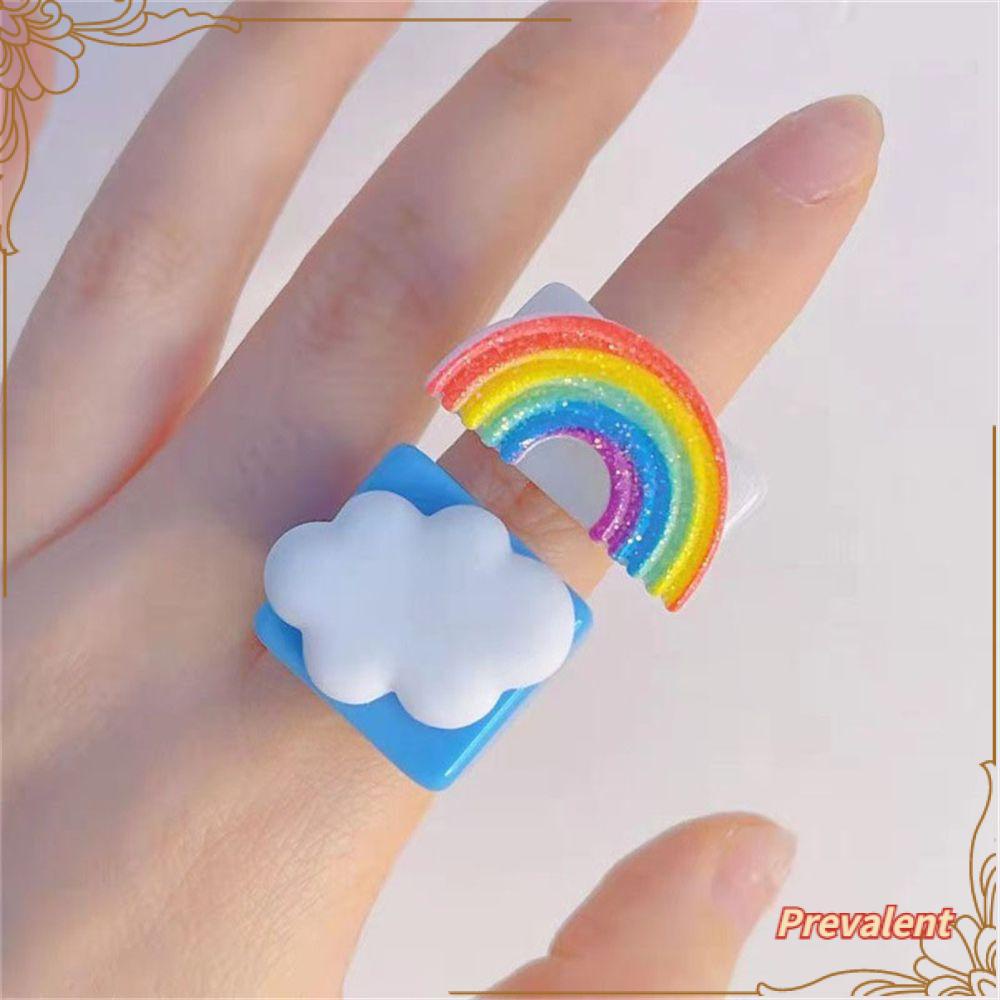 Preva Cincin Resin Akrilik Fashion Perhiasan Cincin Warna-Warni Hadiah Untuk Wanita Pria Musim Panas Resin Kura Kartun