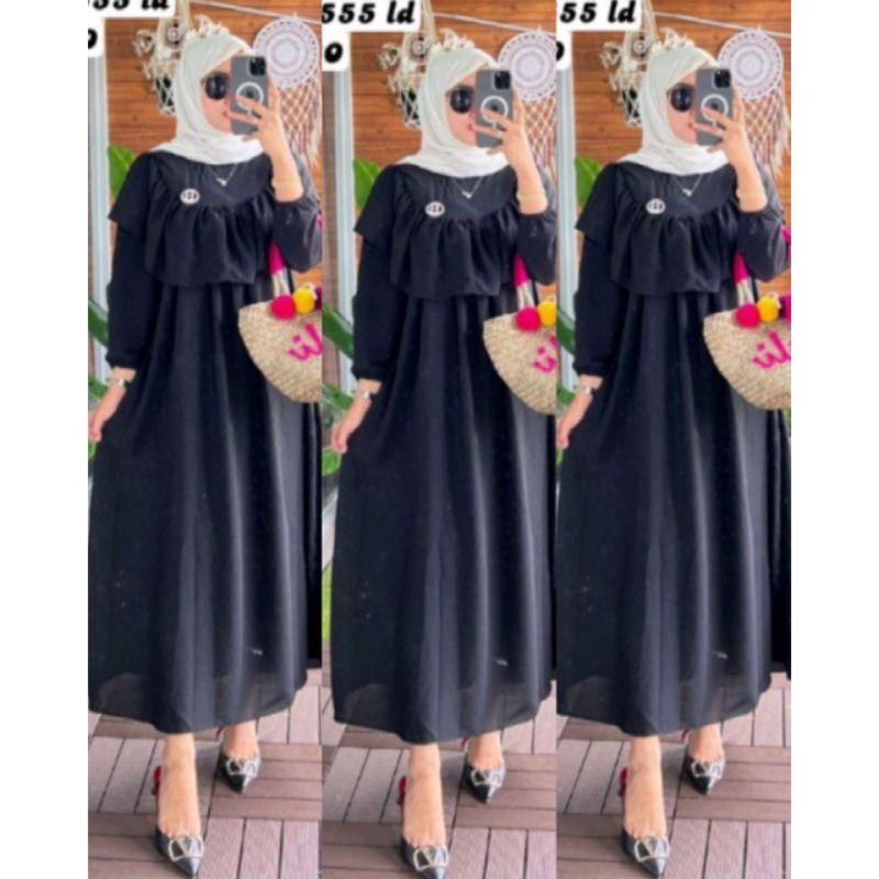 Midi dress salita crinkel air flow/gamis remaja wanita/dress remaja prempuan/terbaru/terlaris