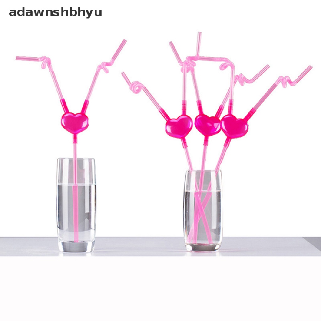 Adawnshbhyu Love Heart Double Straw Sedotan Tabung Minum Fleksibel Unik Sedotan Bar Aksesoris ID