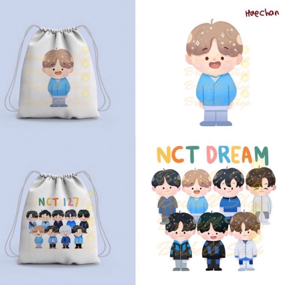 Tas Serut / Tas Gendong / String Bag Bergambar Chibi NCT Dream 127 Korean Groupband