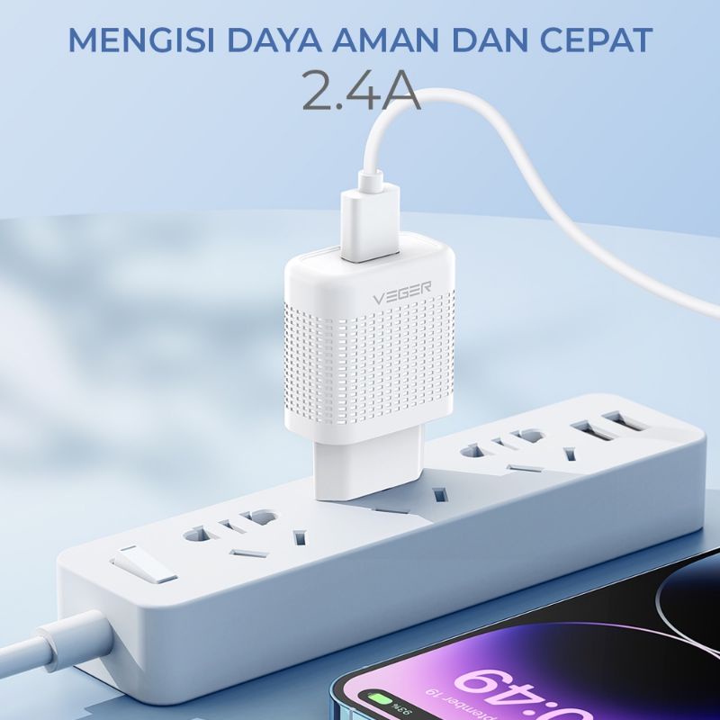 ✅BEST SALLER KEPALA CHARGER SUPORT IOS DAN ANDROID VEGER VR-C3 2.4A BATOK TRAVEL CHARGER ADAPTOR PORT USB /ADAPTER 2A FAST CHARGING USB