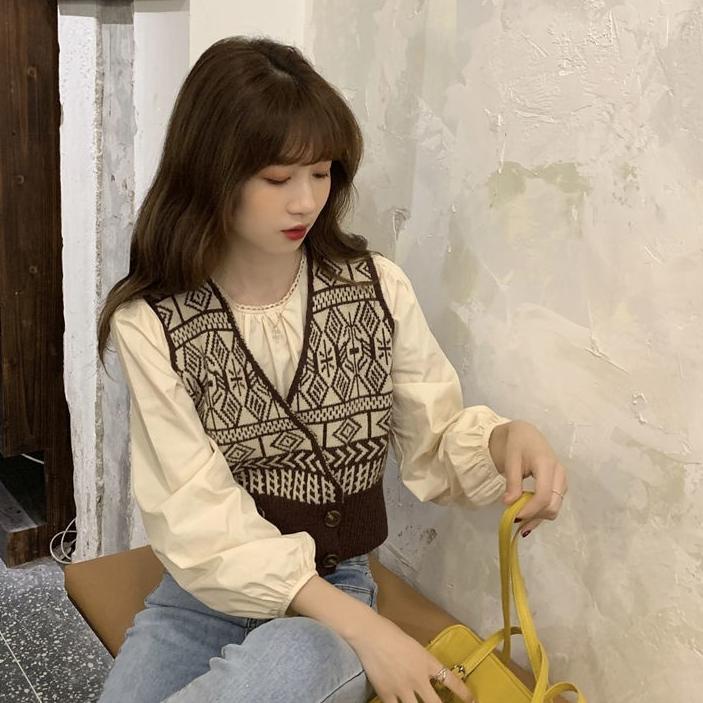 Terjangkau Korea Tanpa lengan longgar v-neck Rompi Keausan luar sweater rajutan rompi Wanita ✓